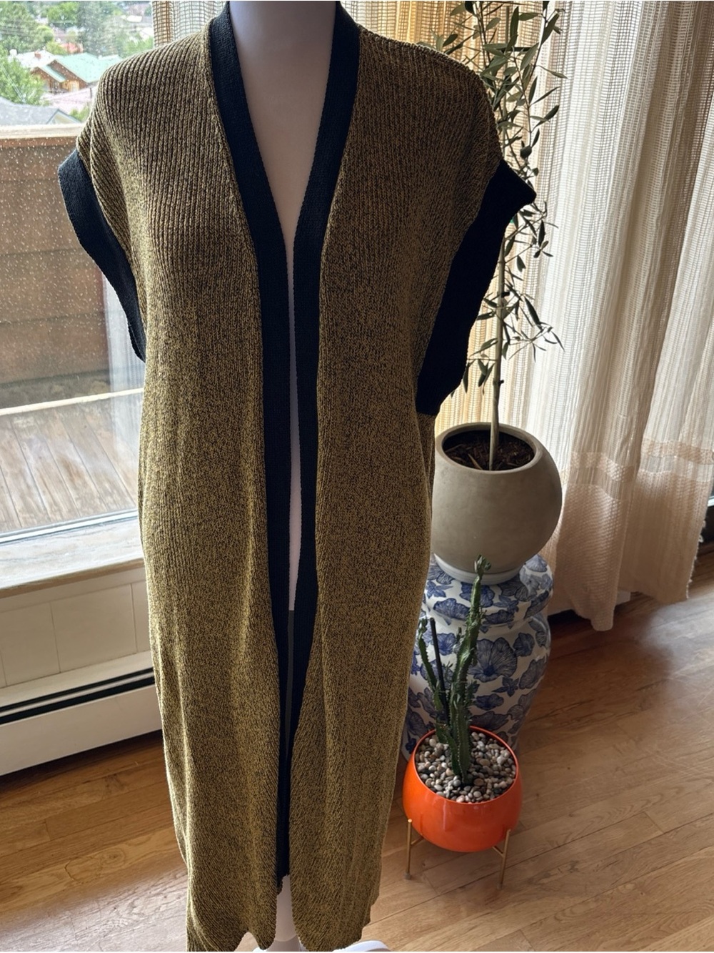 Vintage Braeda Horan Long Cotton Cardigan Duster OS Yellow/Black